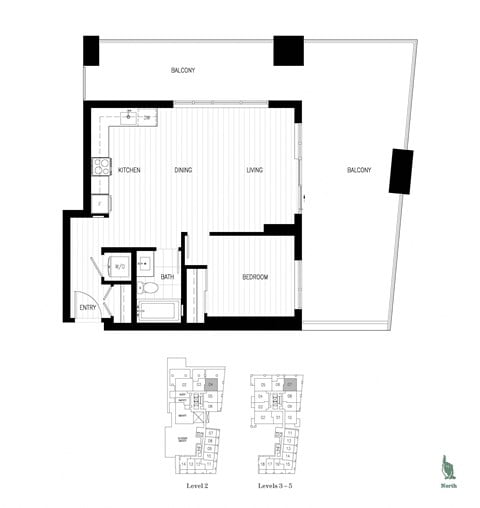 Floor plan for 1 bed, 1 bath, 630 sqft